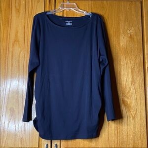 22/24 navy blue long sleeve top ruched side rib knit layer top NWT Lane Bryant